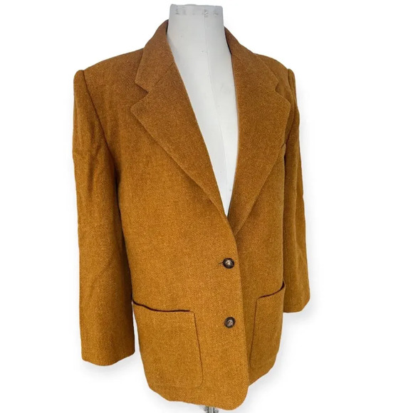 Vintage Eddie Bauer Oversized Mustard Yellow 3 Button 100% Wool Blazer size M - Picture 4 of 8